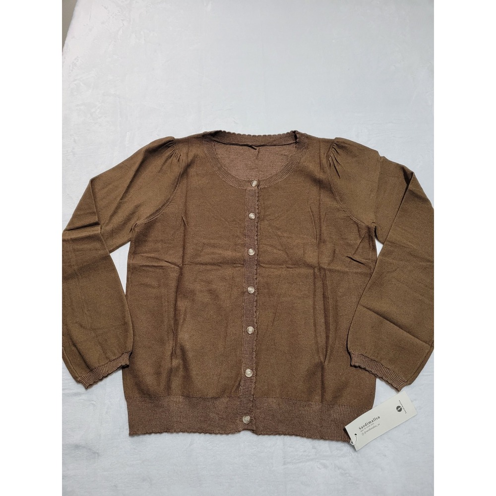 NWT Saodimallsu Cardigan Sweater Women S Coffee Brown Button Front Puff Sleeve